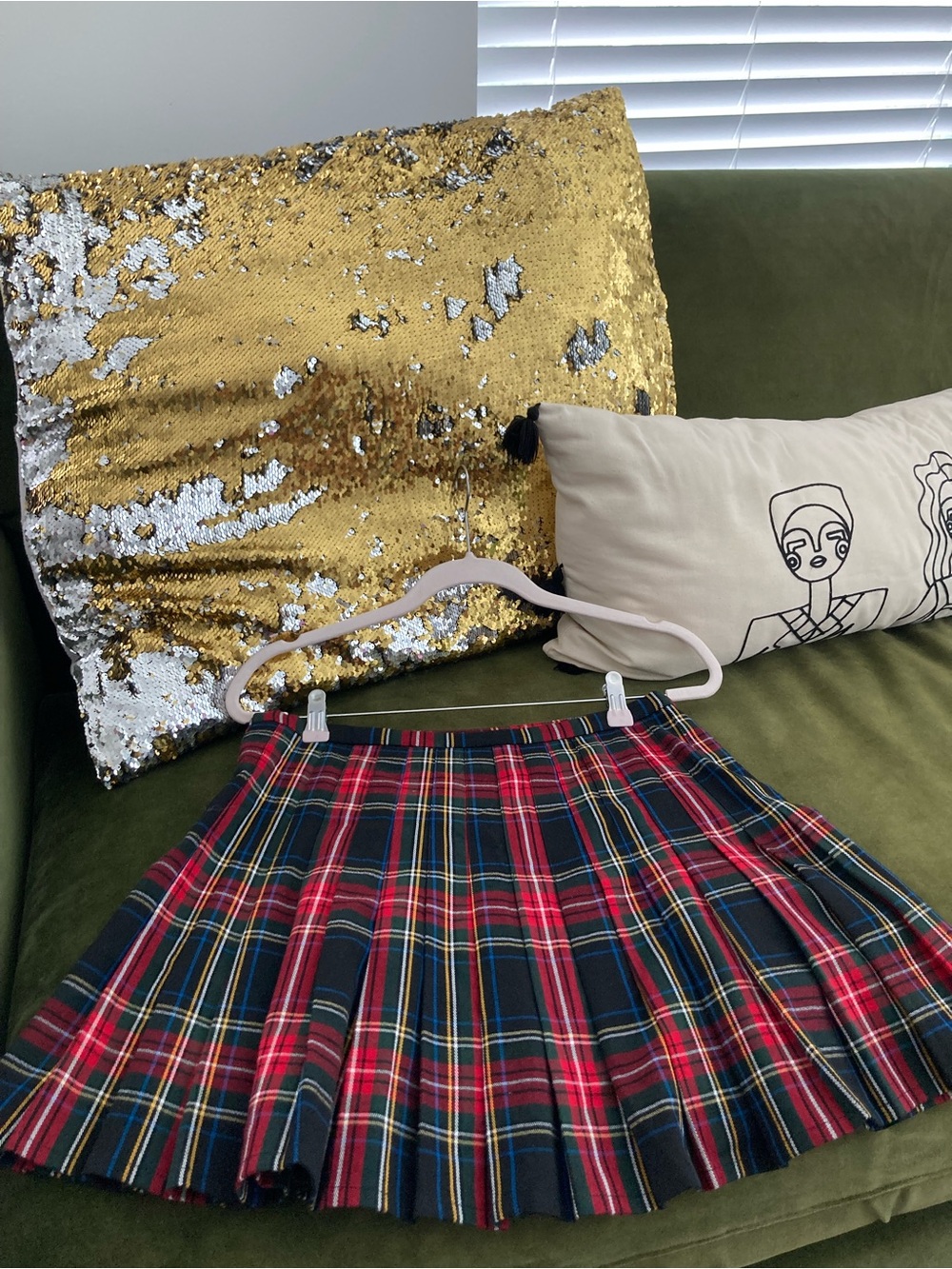 Superdry Brand Red and Navy Plaid Pleated Mini Skirt